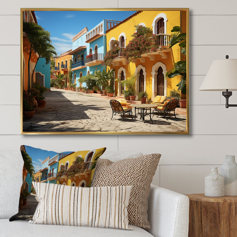 Caraibe City Charm Photo - reproduction sur toile, H 30 po x l 40 po x P 1,5 po, Cadre flottant doré