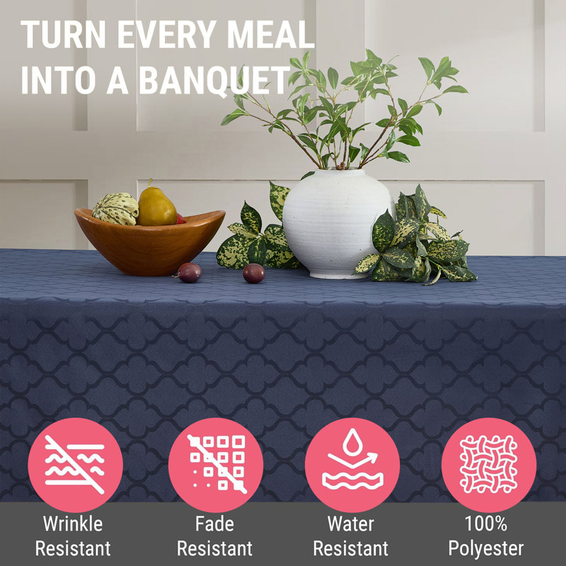 Sarok Rectangle Geometric Jacquard Tablecloth, 84" L x 60" W, Navy