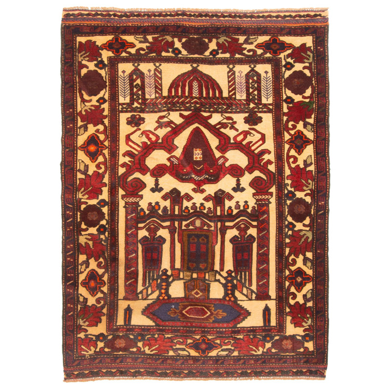 Tapis beige Tadjik Caucase 3 pi 4 po x 4 pi 7 po