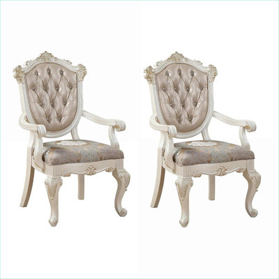 Ensemble de 2 fauteuils d'appoint capitonnés, structure en bois massif, revêtement en tissu beige chaud pour les sièges de salle à manger