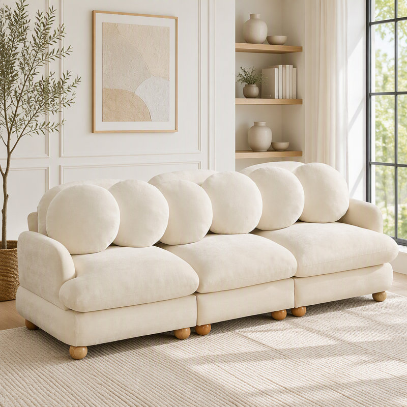 Canapé modulaire modulaire avec revêtement en chenille, Chenille beige
