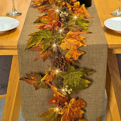 Guirlande de feuilles d'érable d'automne, guirlande décorative d'automne de 1,8 m avec 30 lumières chaudes