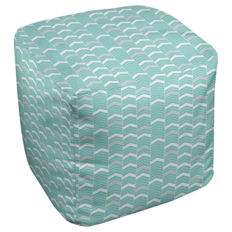 Repose-pieds cube à chevrons bicolores, Bleu sarcelle/Gris
