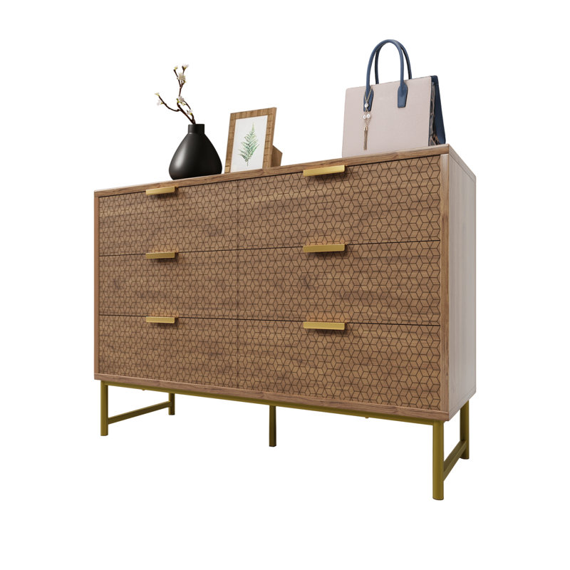 6 - Drawer Rectangle Accent Chest, Antique Bronze, Gold