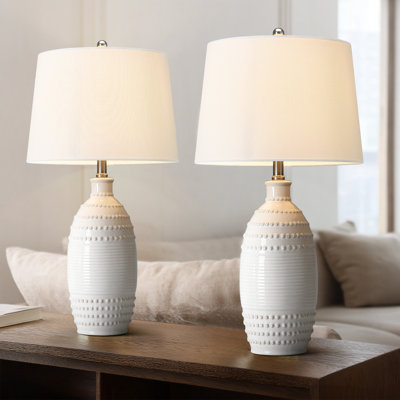 2-Pack 3-Way White Ceramic Table Lamp