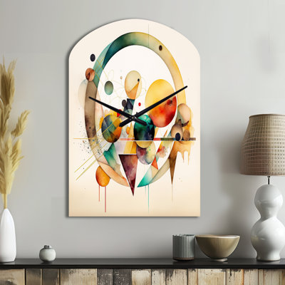 Multi-Color Watercolor Geometric Art IV - Geometric Asymmetrical Metal Wall Clock, Modern Arch Wall Clock Print