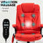 Chaise de bureau inclinable chauffante avec 6 points de vibration, extensible à 120 degrés, siège réglable, rembourré et poche latérale pour télécommande, rouge