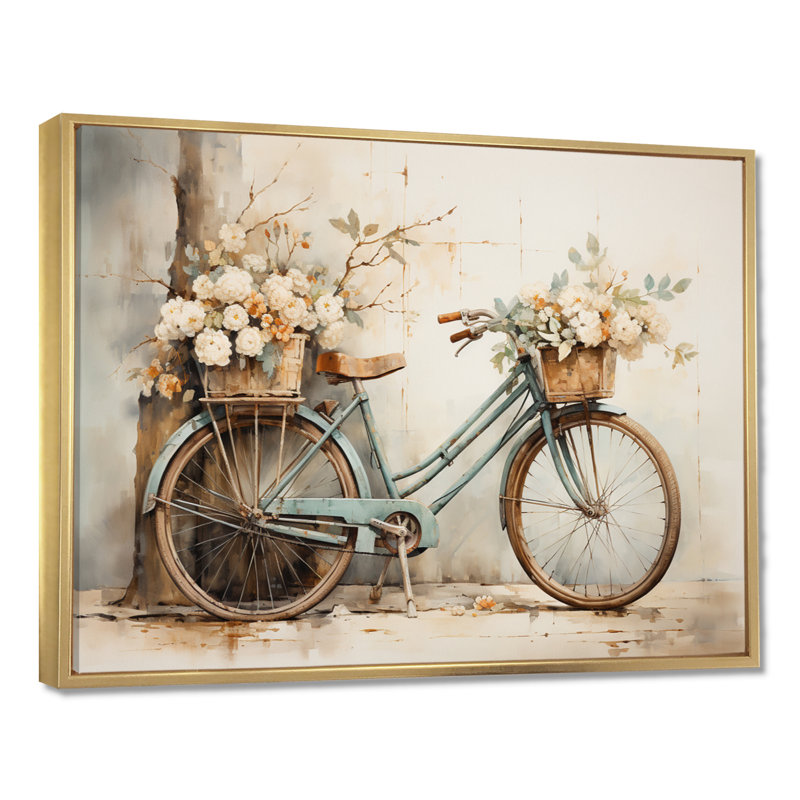 Vélo tranquille, pédalant II - art mural encadré, Reproduction avec cadre flottant, H 34 po x l 44 po, Doré