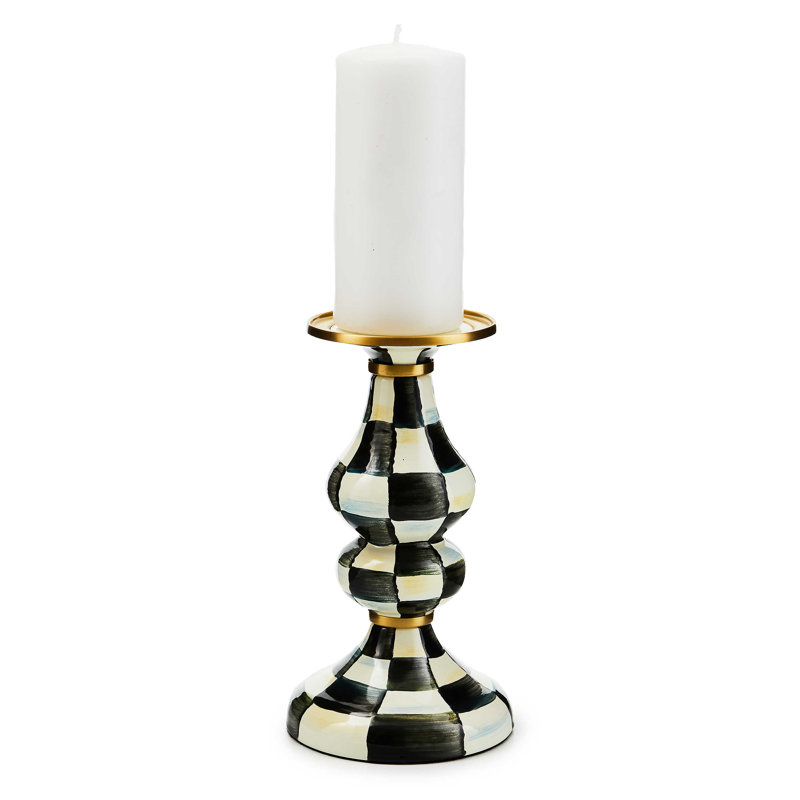 Courtly Check Medium Pillar Candlestick, 9" H x 5.25" W x 5.25" D