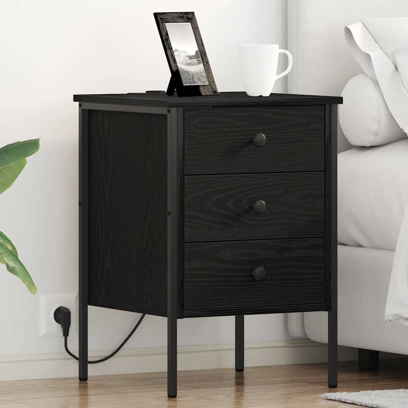 Bedside Cabinets With Drawer 2 Pcs 42 X 41 X 61 Cm, Black Oak