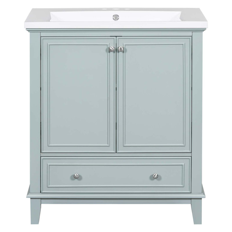 Ensemble de meuble-lavabo 30 po avec lavabo, armoire de salle de bain multifonctionnelle avec portes et tiroir, structure solide et panneau de fibres à densité moyenne