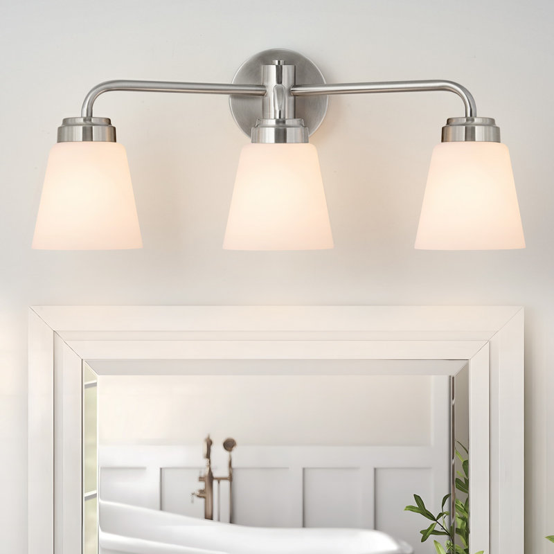 Luminaire de salle de bain 3 lumières à intensité variable avec abat-jour en verre, Nickel brossé