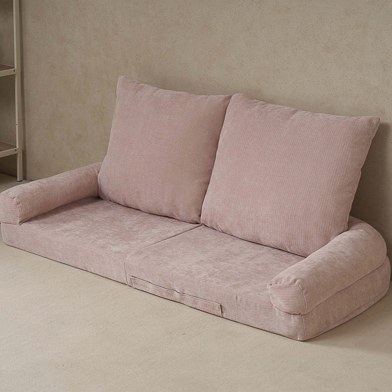 Convertible Fold-Out Single Sofa Bed, Pink