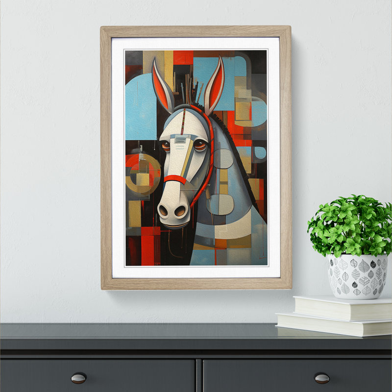 Donkey Constructivism - Single Picture Frame Print on Wood, 64cm H x 46cm W, Oak Framed