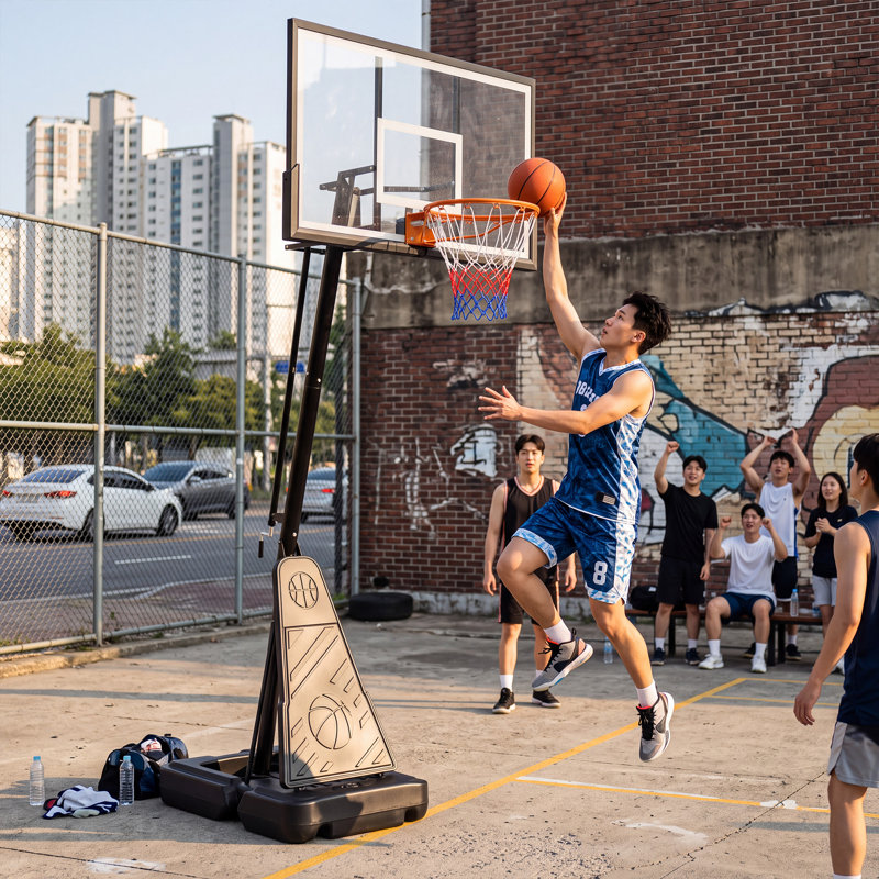 Panier de basketball extérieur à manivelle de 44 pouces avec plaque de protection