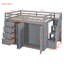 Grand lit mezzanine en bois avec placards, armoires et tiroirs intégrés, gris