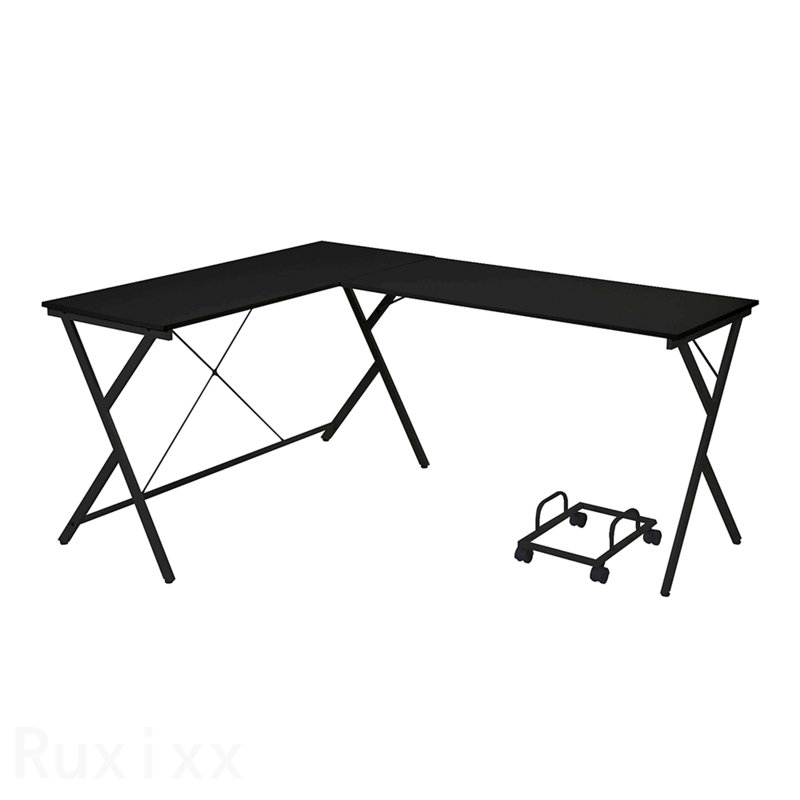Black L-Shaped Computer Desk, with Computer Holder, Black, 28" H x 62" W x 47"D