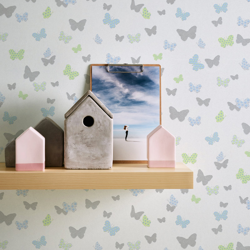 Pomodoro Butterfly Motif Design 10m x 53cm Wallpaper Roll, Blue/Green/Grey