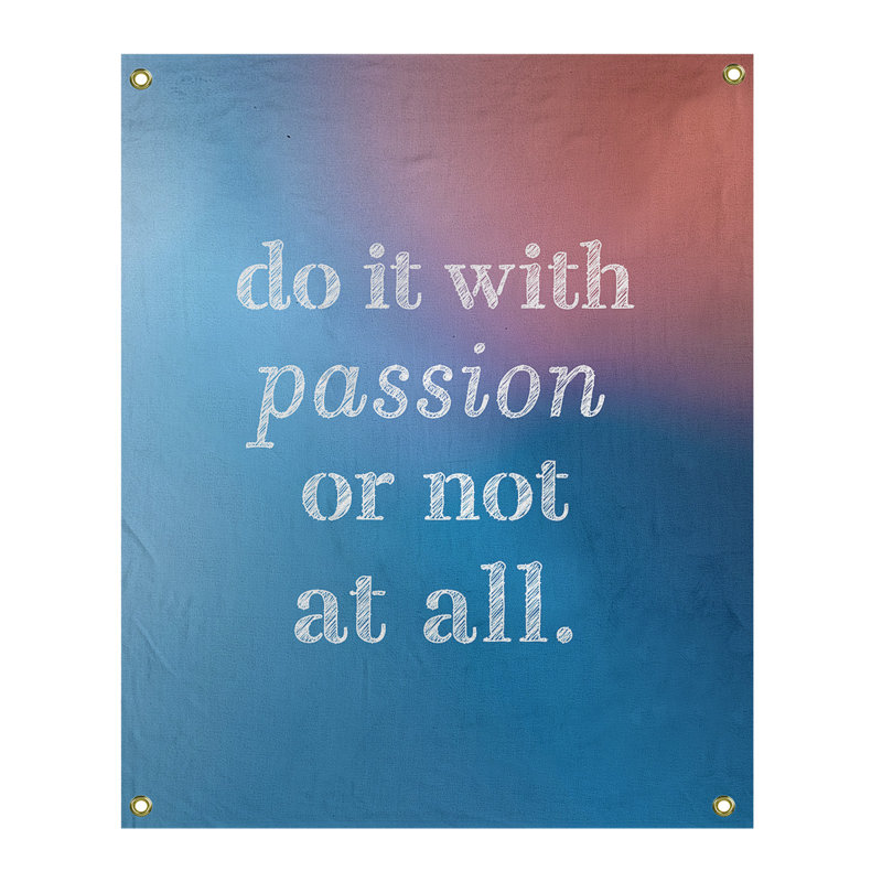 Tapisserie en polyester pour citation de passion, H 36 po x l 26 po, Bleu / Rose