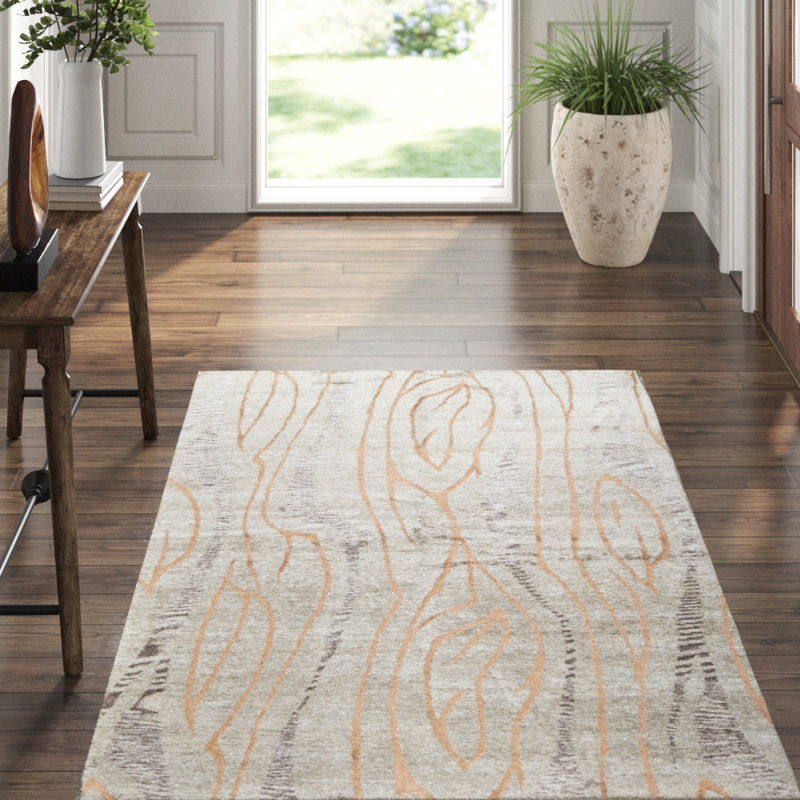One-of-a-Kind Himalayan Abstract Hand-Knotted 4'10" x 7'9" Gray Area Rug