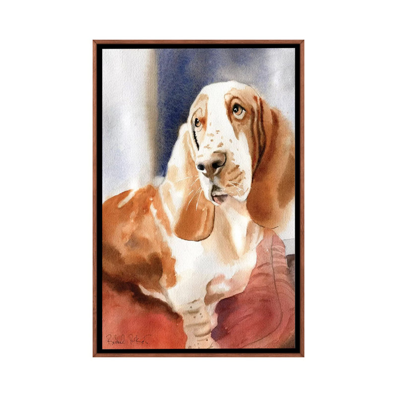 «Basset Portrait» par Rachel Parker - reproduction d'art, H 40 po x l 26 po x P 1,5 po, Toile avec cadre en bois classique