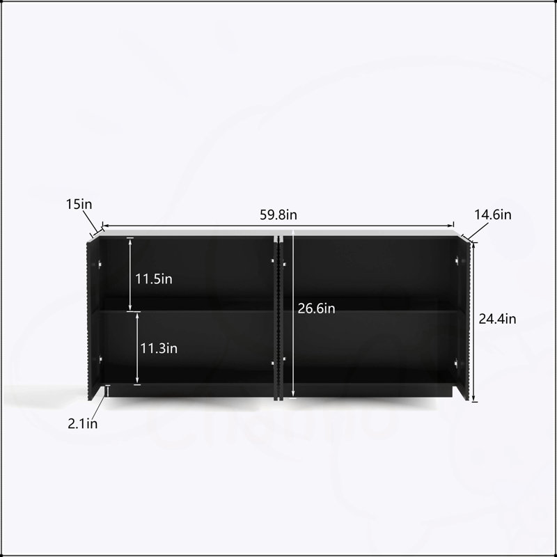 Buffet élégant avec 4 portes, rangement décoratif moderne pour la cuisine et le salon, conception anti-basculement autoportante, largeur de 59 pouces (noir)