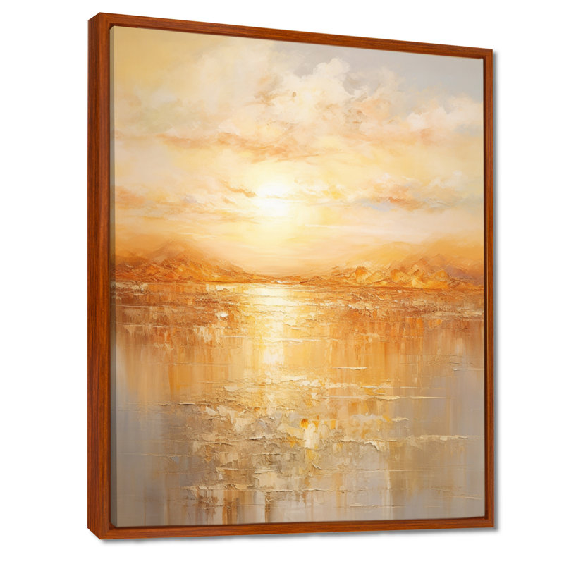 «Jacobien Bold Sunset Golden Collage II - Sunset», reproduction sur toile, H 32 po x l 16 po, Cadre flottant brun