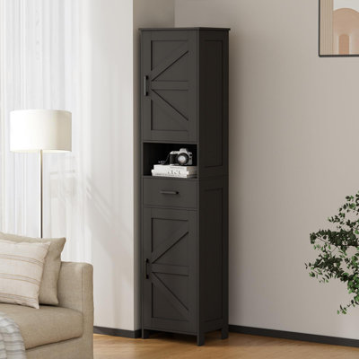 67"" H Tall Bathroom Storage Cabinet With 2 Barn Doors And 1 Drawer,Narrow Storage Unit, Adjustable Shelves,Floor Cabinet For Bathroom, Living Room, En -  One Allium Way®, FF39C8479AA1402FB42F12249C1F293F