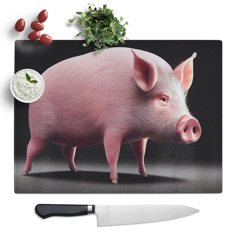 Cute Pig  Glass Chopping Board