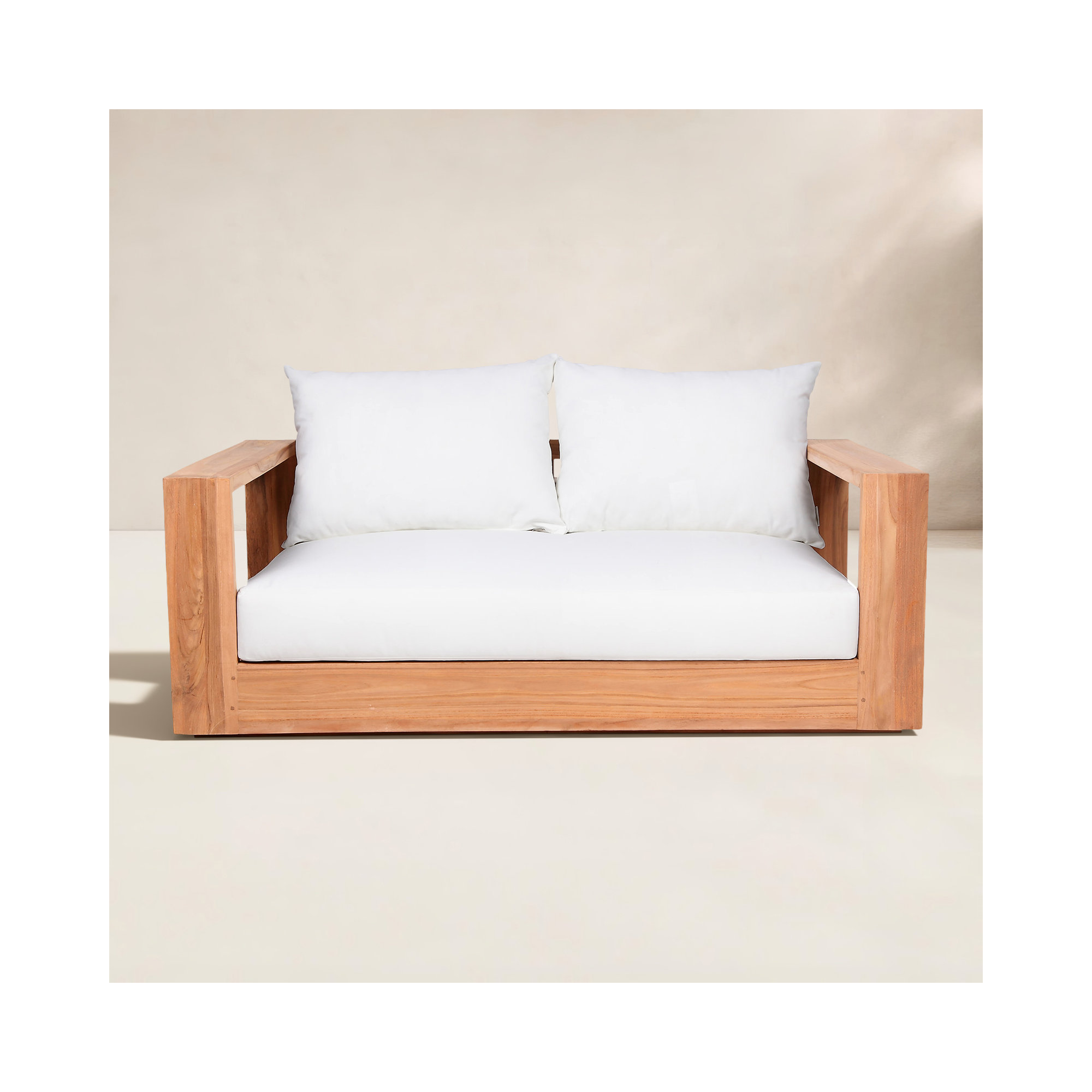 Gazel 63'' Wide Teak Loveseat with Cushions, White