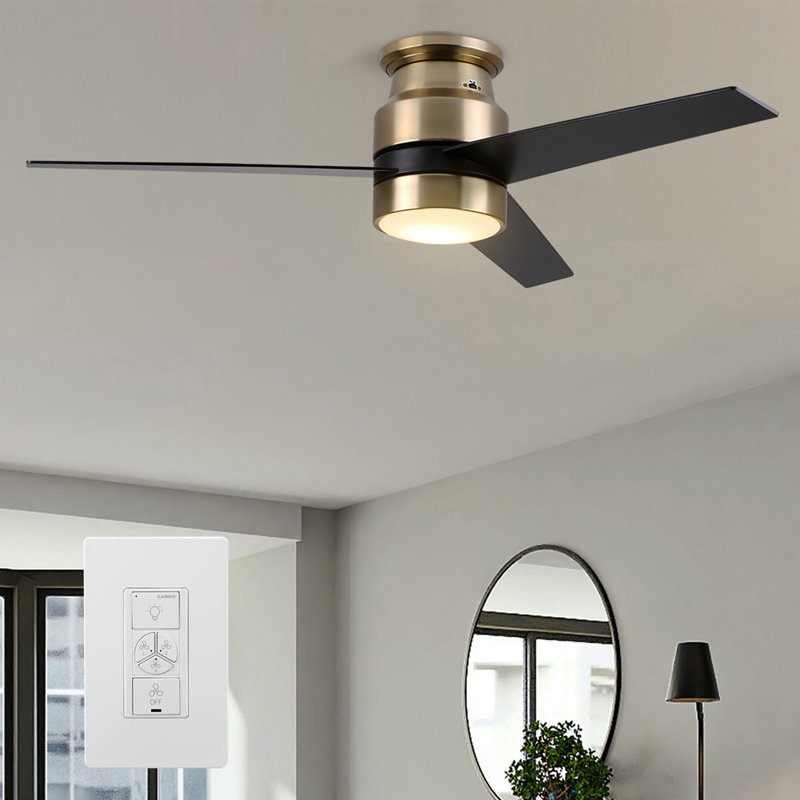 Ventilateur de plafond à DEL 52 po à 3 pales avec commande murale et ensemble d'éclairage inclus , Or/noir