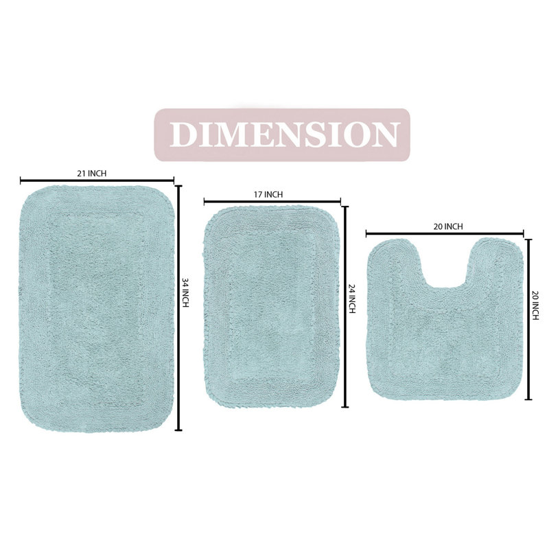 Aceyon Plush Cotton 3 Piece Bath Rug Set, Sky Blue