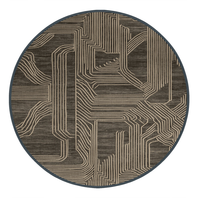 Tapis art déco brun lavable à la machine, Rond 5 pi
