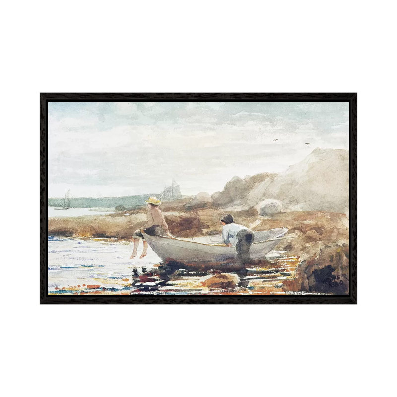 Boys On The Beach by Winslow Homer - Painting on Canvas, 45.72cm H x 66.04cm W x 3.81cm D, Black Framed