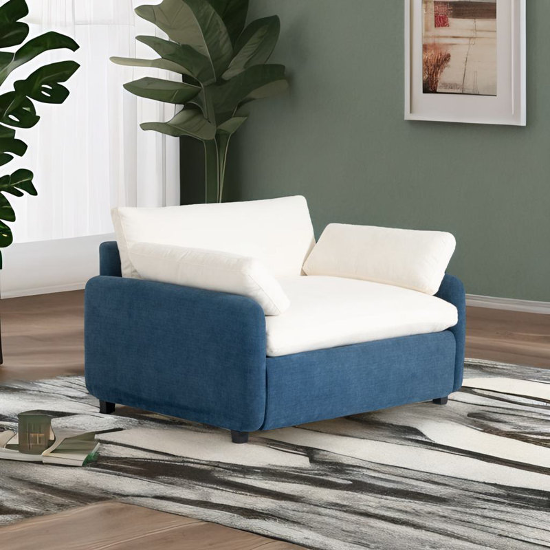 Oversized Single Sofa Chair, Blue/Cream Chenille