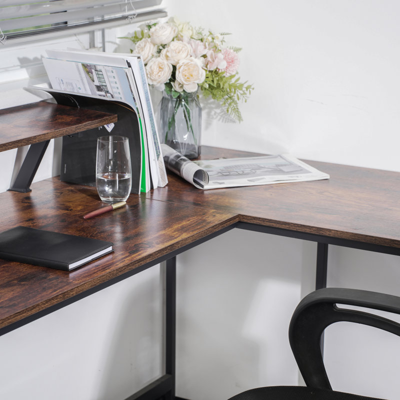 Cadmore L-Shaped Metal Base Computer Desk, Brown