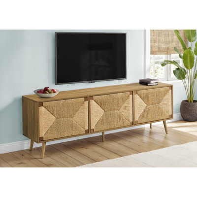 Meuble audio-vidéo avec armoire de rangement Media, stratifié noyer et ruppie maritime naturelle