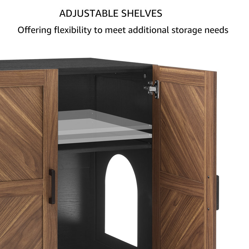 Meuble de litière moderne avec tablette réglable et rangement, Black/Walnut, 30.7" H x 28.7" W x 19.6" D