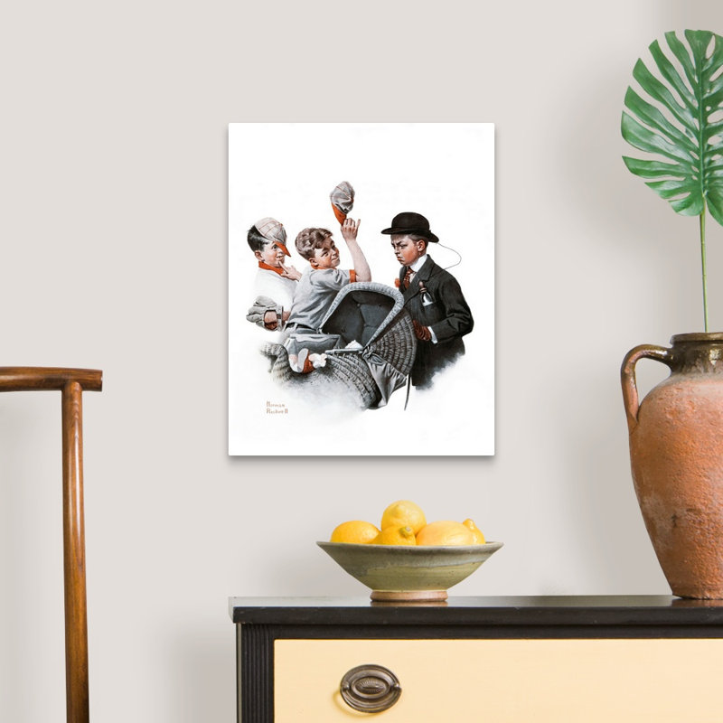 Garçon avec landau, art mural sur toile, Toile tendue, H 20 po x l 16 po x P 1,25 po