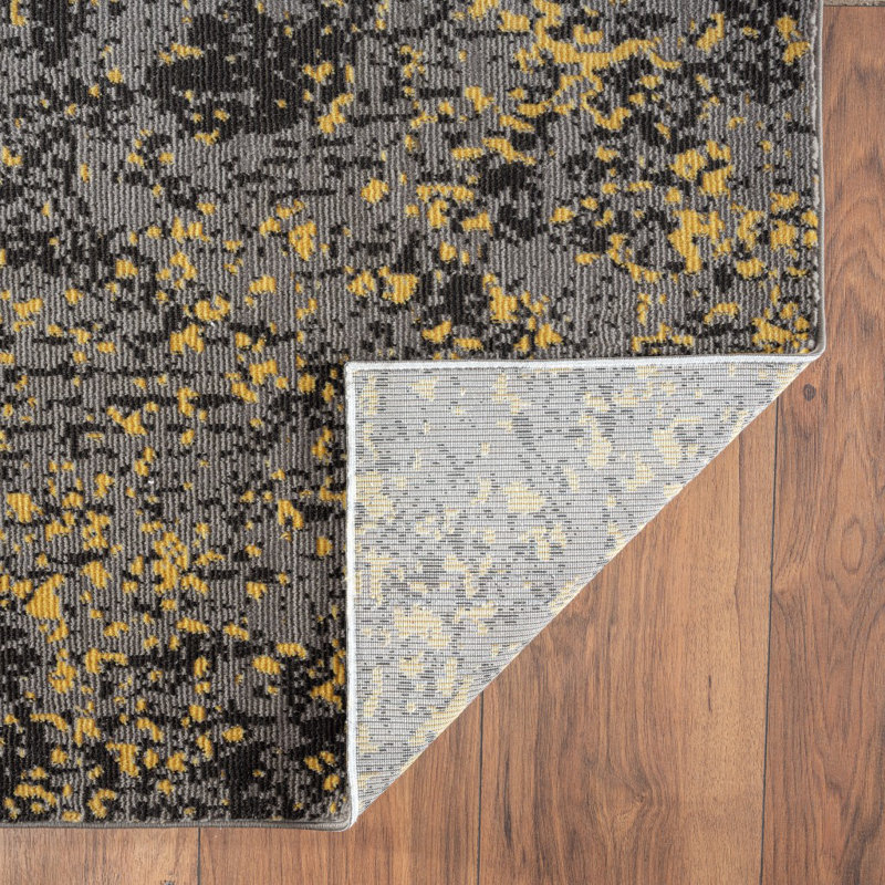 Tapis à motif abstrait gris et jaune 8 po x 10 po, Rectangle 5 pi x 7 pi 6 po