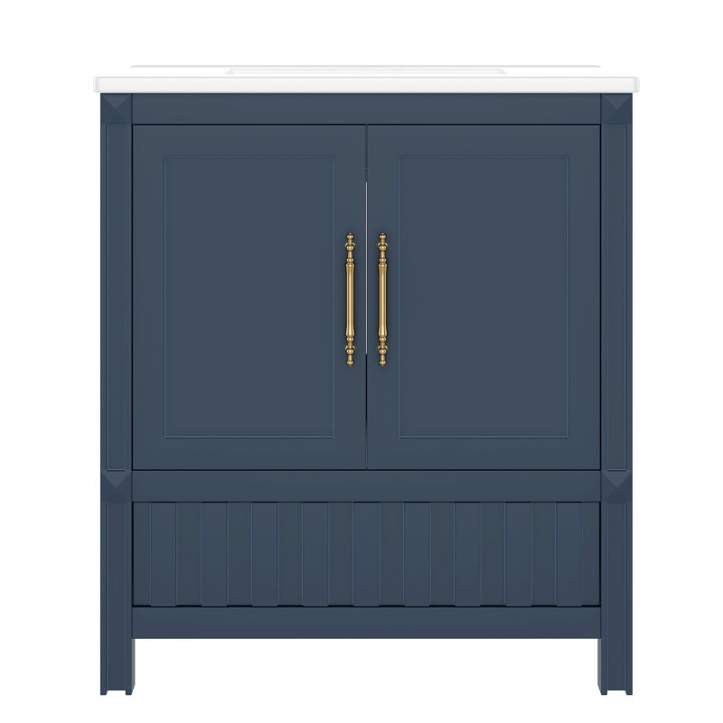 Elegant 30" Bathroom Vanity With Ceramic Sink, Blue