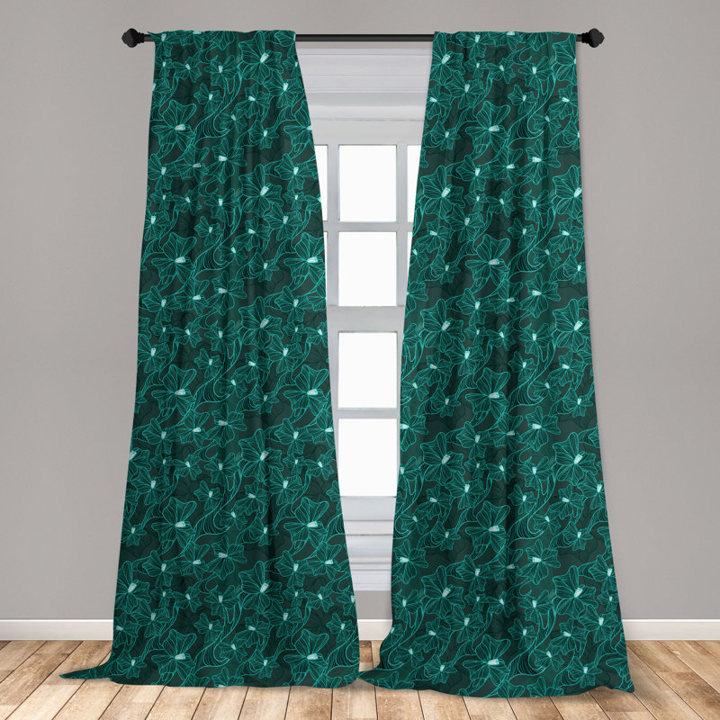 Teal Floral Room-Darkening Rod Pocket Curtain Panels, 28" x 63", Set of 2