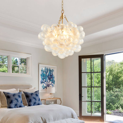 Luminaire suspendu doré réglable en hauteur 20 po avec abat-jour sphérique en verre transparent filé (ampoule non incluse)
