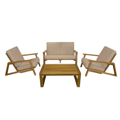Lalisha Teak 4 - Person Deep Seating Outdoor Patio Conversation Set with Cushions