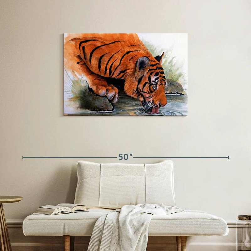 Brampt Tiger Drinking, 24" H x 36" W