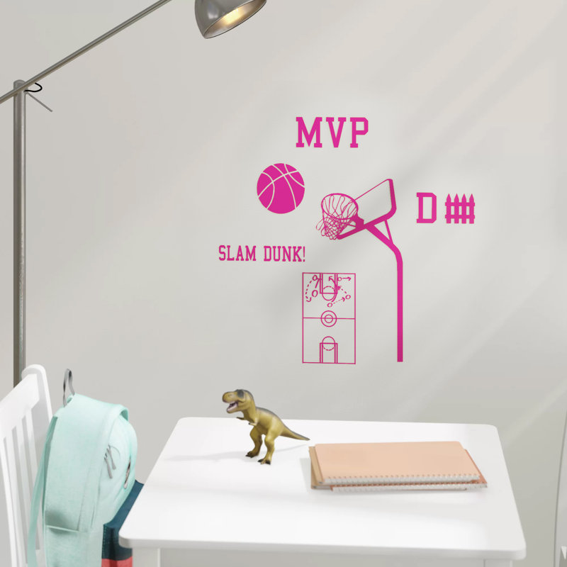Ensemble de décalcomanie murale basket Haskett, Rose vif