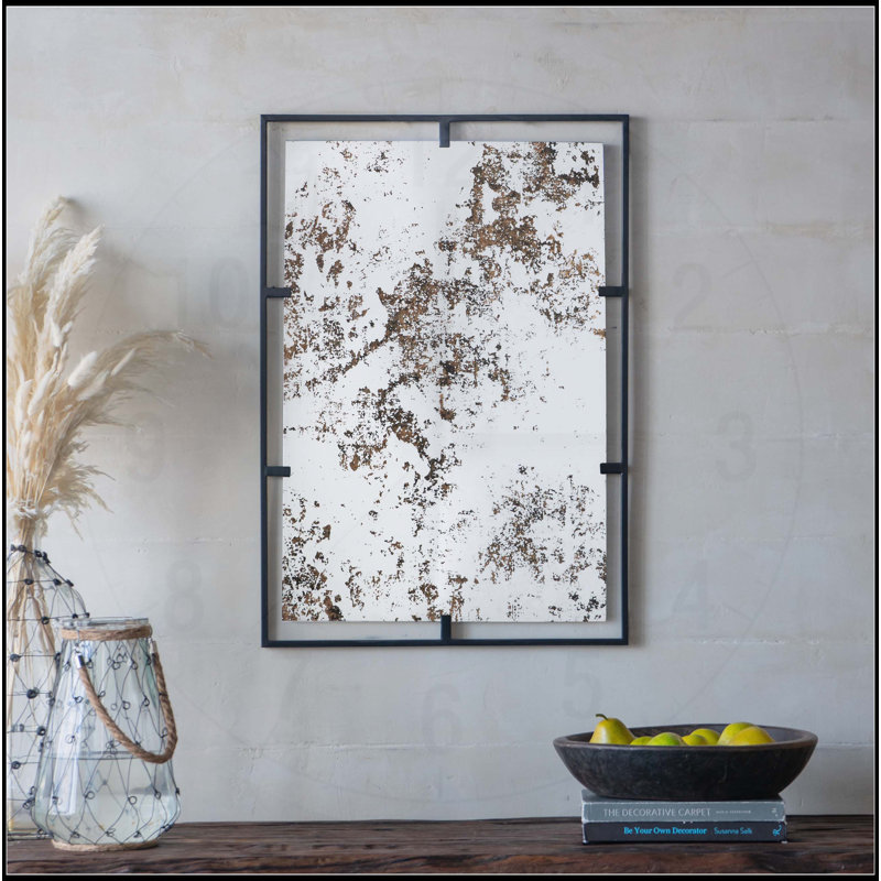 Miroir mural rectangulaire antique avec cadre en métal noir, idéal pour la décoration murale de la chambre à coucher, du salon et du vestibule.