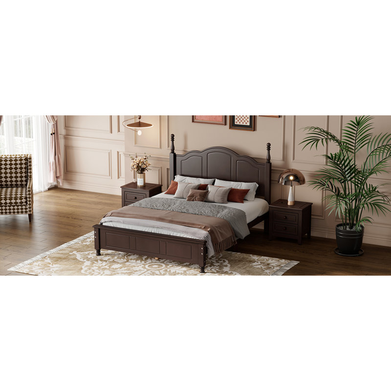 Structure de lit double en bois pleine grandeur, lit plateforme de style rétro avec support en lattes de bois, Walnut, Full