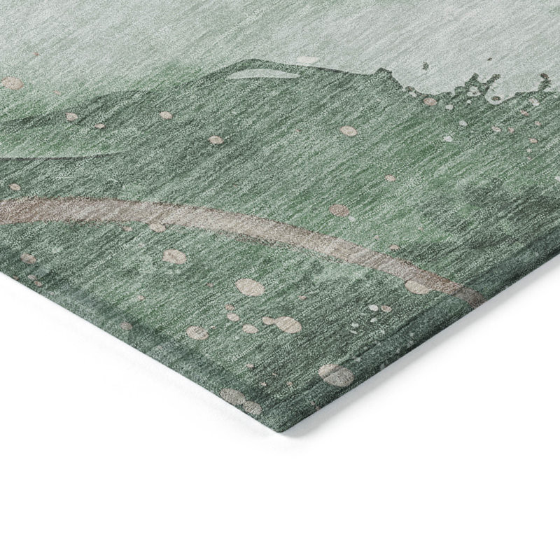Tapis extérieur lavable abstrait vert et taupe 8 pi x 10 pi