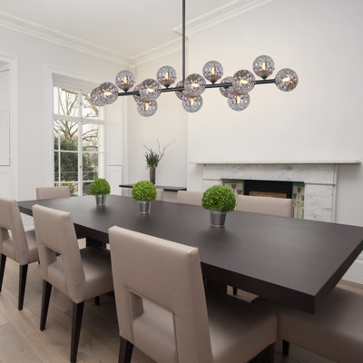 Lustre moderne noir Sputnik à 16 lumières de 138 cm (54,33 pouces), lustre linéaire en verre pour salle à manger